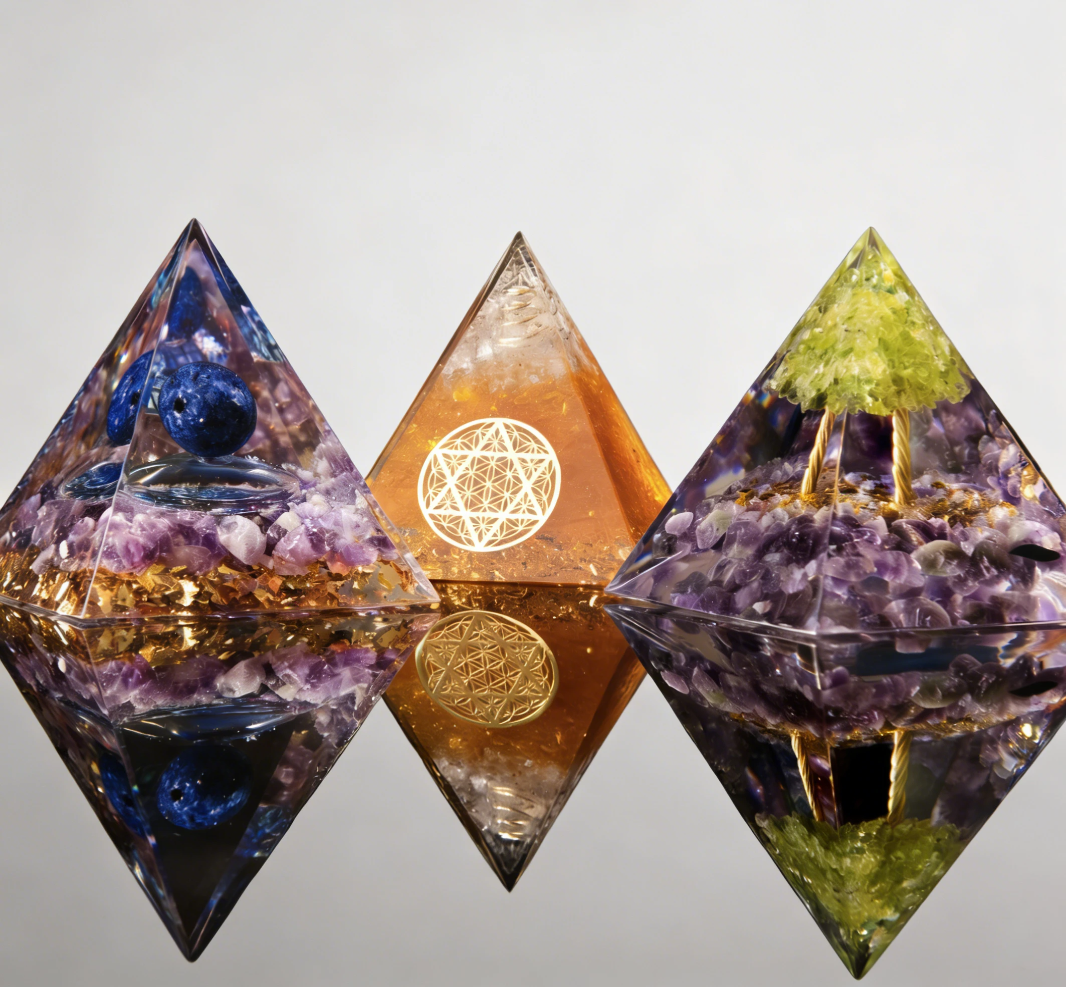 Crystal Pyramid, Triple Crystal Pyramid Porstive Energy Generator, Natural Crystals Energy Pyramid for Attract Wealth Success and Lucky
